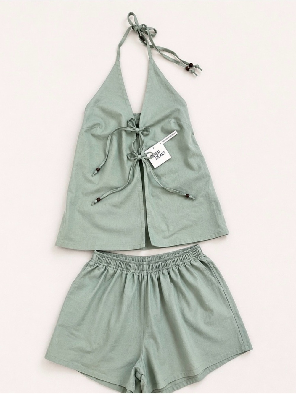 Sage Halter Tie-Front Shorts Set - Paper Heart